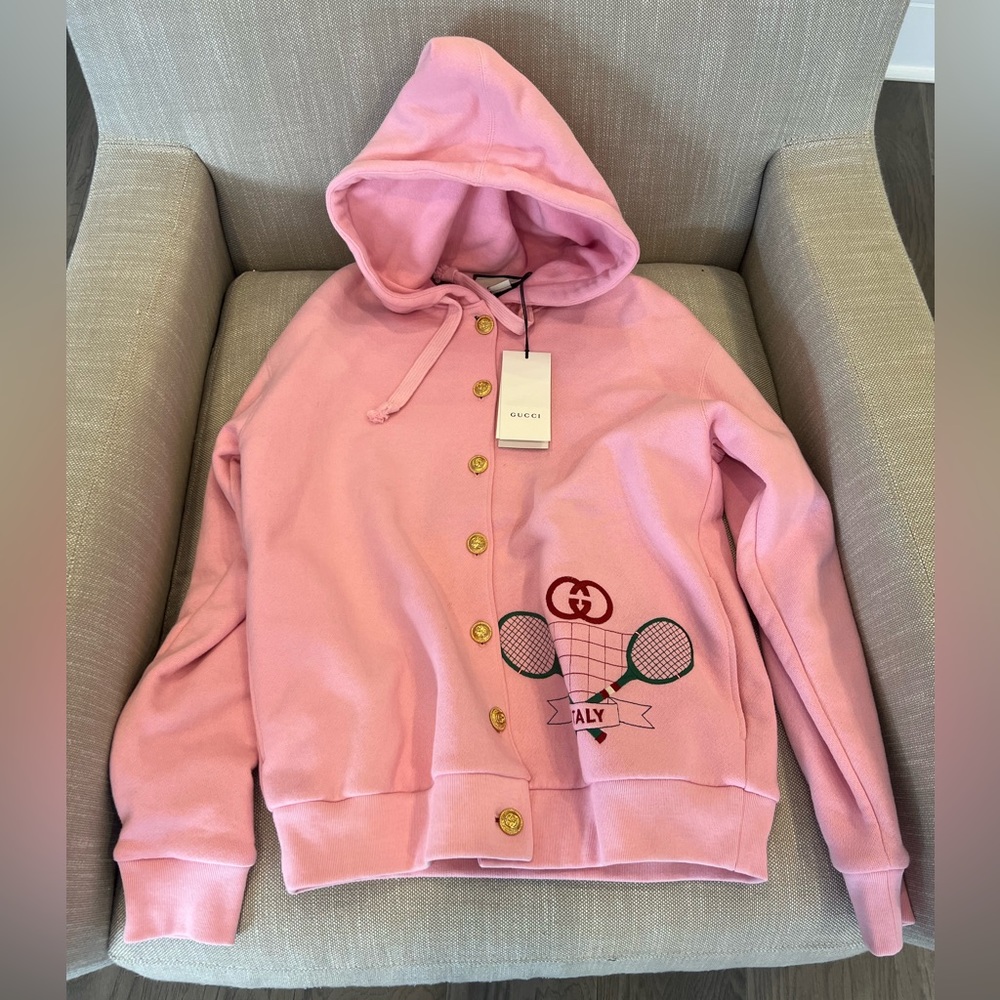 Pink Gucci tennis logo zip up hoodie
